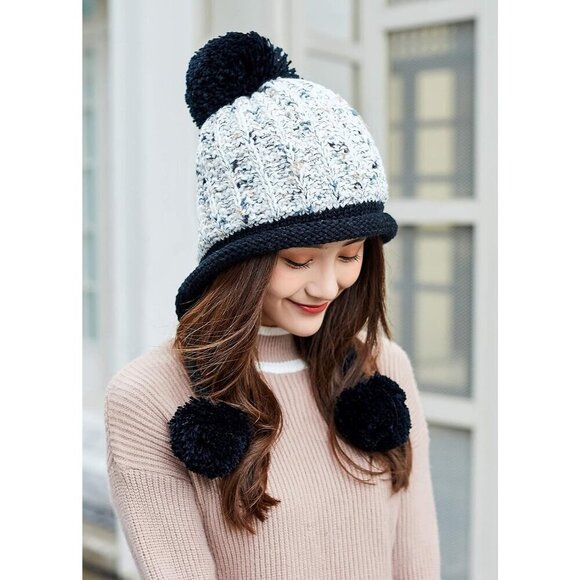 Women White Black Winter Peruvian Cover Ears Beanie Hat Ear Flaps Sherp Ski Snow